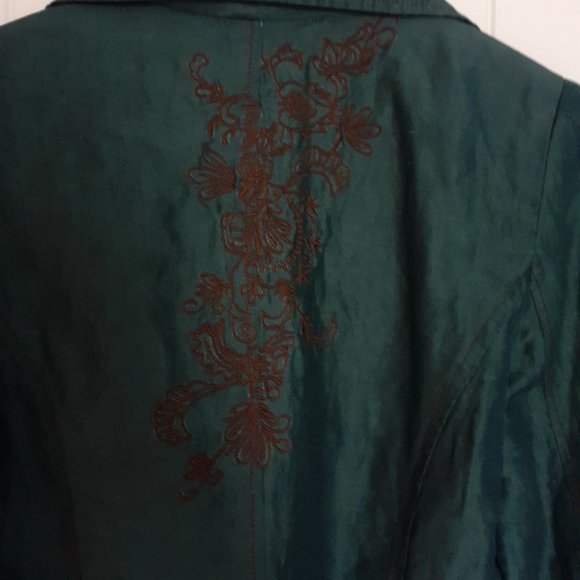 Modcloth Louche Silk Linen Embroidered 2-Button Blazer Teal Green Size 8 - Picture 6 of 11